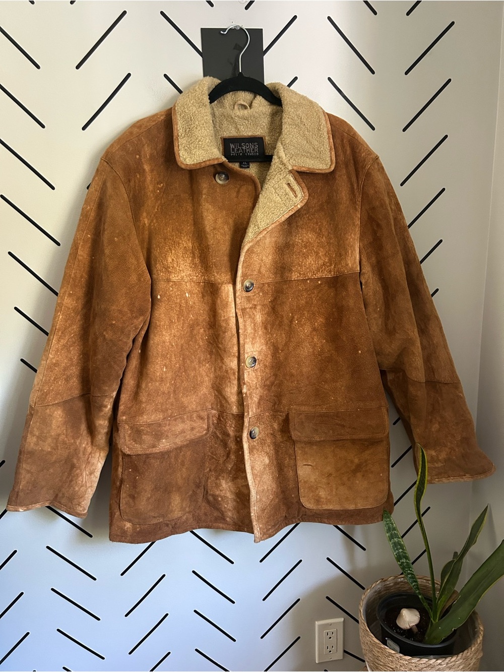 vintage Wilsons Leather brown suede leather jacket sherpa-fleece western rancher